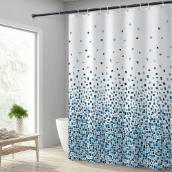Hoomtaook Duschvorhang 180x200cm Blau Mosaik, Duschvorhang Wasserdicht Textil Polyester Waschbar mit 12 Duschvorhang Haken, Duschvorhang mit Gewicht Unten