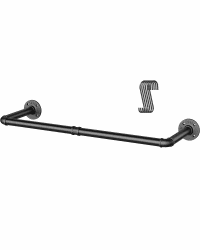 OROPY Industrielle Rohr-Kleiderstange, 92 cm, Wandmontage, abnehmbare Retro-Metall-Kleiderstange, Schwarz (zwei Basen)