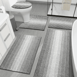 chakme Chenille Badezimmerteppich Set, extra dick rutschfeste Badematte 5 Teile, waschbare saugfähige Badvorleger wc Teppich, Grau