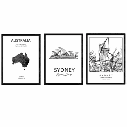 Pack von Plakaten und Denkmäler Ländern. Sydney Stadtplan, Karte Denkmal Harbour Bridge Australien B. Größe A3