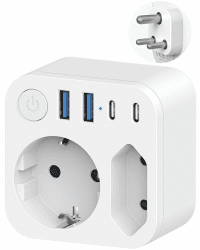 Deutschland nach Indien Reiseadapter mit 4 USB (2 Typ-C), 2 Fach Indien Outlet Adapter, Reisestecker Steckeradapter Schuko auf Typ D für Sri Lanka, Indien, Nepal Steckdose, Weiß