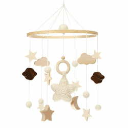 Litimkat Mobile babybett,Mit gehäkelten Sternen, Monden und Wolken hängenden Dekorationen Baby Mobile für das Bett Holz Mobile Baby Windspiel,Geschenk für Baby Mädchen oder Jungen(A), Beige