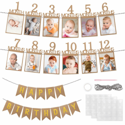 Fotogirlande 1. Geburtstag, Happy Birthday Girlande 1. Geburtstag, Girlande Geburtstag für 1 bis 12 Monate Baby, Geburtstagsgirlande für Mädchen Jungen