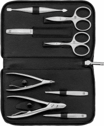 ZWILLING Maniküreset (8 Teilig, komplette Nagelpflege, Pediküre, Echtleder-Etui mit Reißverschluss), Premium, Schwarz