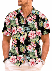 Meilicloth Hawaii Hemd Männer Funky Hawaiihemd Herren Kurzarm Lässig Button Down Baumwolle Hawaii-Print Diverse Farben XL A Schwarz-1
