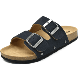 ONCAI Sandalen Damen Kork-Fußbett Pantoletten Damen Flach Rutschfest Sommer Badelatschen Mit Verstellbarer Rieme Größe 36-43 Blau 38.5 EU