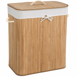 tectake® Bambus Wäschekorb mit Deckel, Wäschesammler mit Deckel und Wäschesack, Wäschekorb schmal, Laundry Basket, Wäschetruhe faltbar, Wäsche Sortiersystem, Wäsche Organizer, 100 L, beige