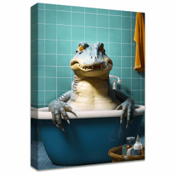 Grün Blau Leinwand Bilder Mit Rahmen Krokodil in der Badewanne Wandbilder Wandkunst Leinwand Malerei Bauernhaus Landhaus Bild Schlafzimmer Badezimmer Wanddekoration Fertig zum Aufhängen 40x60cm 40L x 60B cm Krokodil in der Badewanne