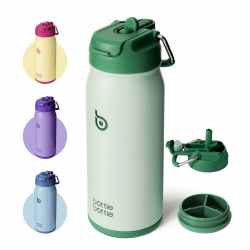 BOTTLE BOTTLE Trinkflasche Edelstahl 16oz(473ml) mit Strohhalm für Kinder -BPA frei- Wasserflasche mit Strohhalm für Uni, Schule, Sport, Grün