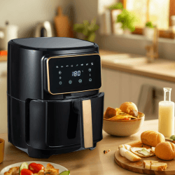 BERGNER COPPERLY - PFAS-Freie Heißluftfritteuse 1800W 6.9L - 8 Kochprogramme - Air Fryer mit Keramikbeschichtung - Temperatureinstellung 80-200°C - Timer bis zu 30 min - Gesundes & Ölfreies braten