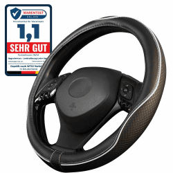 Upgrade4cars Lenkradbezug Weiß Schwarz Leder Optik | Lenkradschutz in Universal Größe 37-39 cm | Lenkradhülle für Sommer & Winter | Autozubehör Innenraum