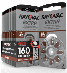 160 Hörgerätebatterien Rayovac Extra 312 mit Sound Fusion Technologie (20 Blister à 8 Batterien)