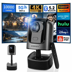 COVVY einziehbarer Projektor mit Schwenk-/Neigefunktion,Full HD 1080P Heimkino-Videoprojektoren mit WLAN und Bluetooth,unterstützt 4K,tragbares Outdoor-Heimkino für Phone/Tablet/PC(Schwarz)
