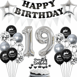 Schwarz Silber 19. Geburtstag Dekoration,Luftballon 19. Geburtstag Silber Schwarz,Ballon 19. Geburtstag Mädchen,19 Jahre Geburtstag Party Dekoration,Geburtstagsdeko 19 Jahre Junge Schwarz Silber