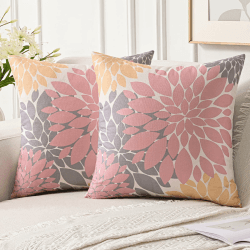 Jayusaror Kissenbezug 40x40 cm Rosa Gelb Dahlien Sommer Sofakissen Herbst Deko Kissen Bezug Blumen Outdoor Kissenhülle für Couch Sofa Wohnzimmer Kissenbezüge, 2er Set