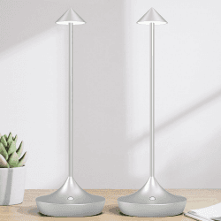 Hapfish LED Akku Tischlampe Kabellos 2er Set, Modern Aluminium Dimmbar Kabellose Tischleuchte 6000mAh, Wasserdicht, Tischlampen Aufladbar für Indoor Outdoor Nachttisch Terrasse Restaurant (Silber)
