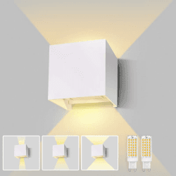 Lureshine Wandlampe mit Austauschbarer G9 LED Lampe Warmweiß 3000K Aluminium LED Wandleuchte Innen|Aussen Einstellbarer Abstrahlwinkel Wandbeleuchtung für Schlafzimmer Badezimmer Gang（Weiß,1 Stücke