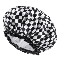 mikimini Duschhaube Damen, Doppelschichtig, Wasserdicht, Wiederverwendbar, Waschbare Badehaube für Damen Mädchen mit dickes Haar, schlichtem Schachbrettmuster, Mittel