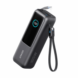 Anker Laptop Powerbank, 25.000mAh externer Akku mit 3X 100W USB-C Ports für Multi-Geräte-Ladeleistung, Integriertes + einziehbares Kabel, Für iPhone 16/15, MacBook, Samsung und mehr