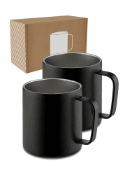 LAMBDA COFFEE® Edelstahl Tasse 2x360ml Thermobecher mit Henkel | Kaffeetasse doppelwandig isoliert | Tassen Set für Camping & Outdoor| Thermo Kaffee Becher schwarz
