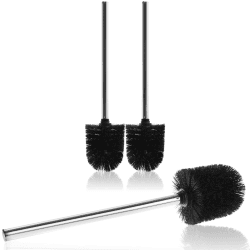 com-four® 3X WC-Bürste mit austauschbarem Bürstenkopf - edle Toiletten-Bürste mit rostfreiem Edelstahlgriff - Klobürste - Ø 8cm (03 Stück - Ersatzbürste schwarz)