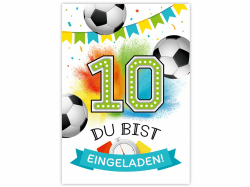 Minkocards 12 Einladungskarten zum 10. Kindergeburtstag Junge Fußball Fussball Einladungen zum zehnten Geburtstag Kinder bunte Geburtstagseinladungen