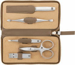 ZWILLING Maniküreset (5 Teilig Professionelles Nagelpflegeset aus Echt Leder mit Reißverschluss, mit Nagel- und Hautschere), Premium, Taupe
