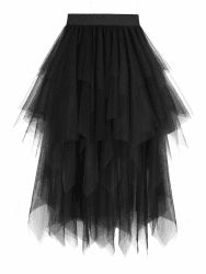 Dressever Damen Unregelmäßiger Tüllrock Mehrschichtiger Mesh Faltenrock A-Linie Hoher Taillierter Rock Ballett Tutu Abschlussball Party Karneval Party Rock XL Schwarz