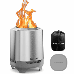EAST OAK Mini Feuerschale für den Garten 25,7x17,8 cm, Rauchfreie Feuerschalen, Tischkamin Outdoor, Feuerkorb Klein, Feuerstelle für Pellets/Holz, Abnehmbare Ascheplatte, 50–80min. Brenndauer, Silber
