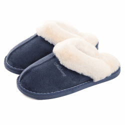 Coswind Hausschuhe Damen Herren Winter Warme Synthetik Lammfell Kunstfell Plüsch Flauschige Fell Weiche Rutschfeste Pantoletten Indoor Outdoor 42.5/44 EU Blau