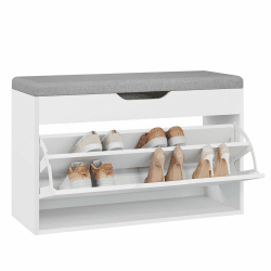 eSituro Schuhbank mit Sitzfläche, Schuhregal Sitzbank mit Stauraum, Schuh-Organizer mit Verstellbaren Ablagen, Spart Schuhaufbewahrungsplatz, Geeignet für Eingangsbereich,Flur,Wohnzimmer, 80x51x30cm