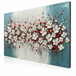 JBER 100% Handgemalte Ölgemälde auf Leinwand, Farbenfrohe abstrakte Wanddekoration für Schlafzimmer und Flur Premium - 120x80 cm(FLOWER-02) BLUME-02 120L x 80B cm