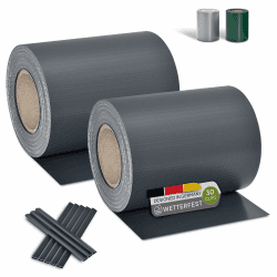 Juskys PVC Sichtschutzstreifen Doppelstabmatten Zaun 2er Set - 2 Rollen á 35m x 19cm - 60 Befestigungsclips - Zaunfolie Sichtschutz Windschutz - anthrazit