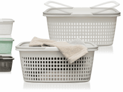 Hausfelder Wäschekorb weiß 2er Set, Wäschekörbe und Wäschesammler 35l aus Kunststoff (Weiß, 2 Körbe)