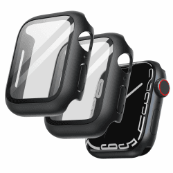 JETech Hülle mit Displayschutz für Apple Watch Series 9 8 7 41 mm, Gesamt Schutzhülle, Eingebaut Gehärtetes Glas Schutzfolie Hoch Empfindlichkeit, 2 Stück (Schwarz)