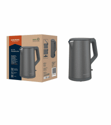 Grundig WK 7340 Wasserkocher, 2.150 W Leistung, 1,5 l Fassungsvermögen, Kabelaufwicklung, Abschaltautomatik, verdecktes Heizelement aus Edelstahl, Cool Touch mit Doppelwand, Dark Inox