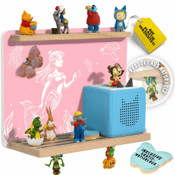DUAPLAN® Kinder-Regal für Toniebox & bis zu 40 Figuren – Meerjungfrau Rosa, Magnetisch, Plastikfrei, Zum Hinstellen oder An der Wand, Stabil, Platzsparend, Perfekt für kleine Meerjungfrauen-Fans