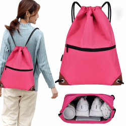 CINY Wasserdichter Turnbeutel mit Kordelzug, Rucksack, Sporttaschen für Damen und Herren mit Reißverschluss, Wasserdichte Kordeltasche Für Sport, Strand, Schwimmen, Wandern Rosa