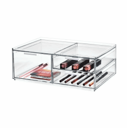 iDesign Make-up Organizer, Schmink Aufbewahrung mit 3 Schubladen aus der Signature Series by Sarah Tanno, Mini Kommode mit Schubladen aus Kunststoff für Make-up und Tools, Transparent