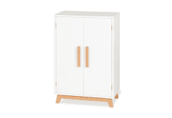 PINOLINO Puppenschrank Marit aus Holz mit 1 Einlegeboden, 1 Kleiderstange und 3 Kleiderbügeln und Puppenspielzeug, weiß