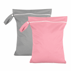 Moorle 2 Stück Nassbeutel 40 x 30 cm, Wasserdichter Wäschesack Grau & Rosa, Wiederverwendbarer Reise Nasssack mit Reißverschluss, Klein Nasstasche Schwimmen für Badeanzüge, Strandtücher, Windeln