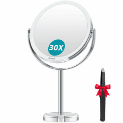 Auxmir Kosmetikspiegel 30X/1X, Doppelseitiger Schminkspiegel mit Vergrößerung, Tischspiegel Stehend 360° Schwenkbar, Abnehmbarer Reisespiegel für Schminken Makeup Gesichtspflege und Rasieren