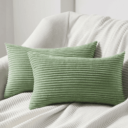 Topfinel 2er Set Kissenbezug 50x30 grün Kordsamt gestreiftes Muster Kissenbezüge Kissenhülle Dekokissen Sofakissen Nackenkissen Kopfkissen Couchkissen Dekokissen Deko Kissenhüllen Wohnzimmer