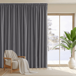 PONY DANCE Extra Breite Gardinen Blickdicht Kräuselband Raumteiler Vorhang für Schiene 1er-Set H 245 x B 300 cm Graue Blickdichte Vorhänge Kräuselband Wohnzimmer Thermogardine Kälteschutz H245 x B300 cm (1er Pack) Grau
