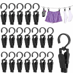 20 Stück Handtuch Clips 360° Drehbarer Klammerhaken Handtücher Clips Stiefelklammer Geschirrtücher Aufhängen Handtuchclips Hosenbügel Klammer Haken Sockenklammer Wäscheklammer Hosenbügel, Schwarz