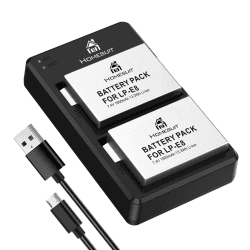 Homesuit LP-E8 Ersatz Akku 1800mAh und Dual ladegerät für Canon EOS Rebel T2i, T3i, T4i, T5i, EOS 550D, 600D, 650D, 700D, Kiss X4, X5, X6, LC-E8, LC-E8C, LC-E8E Kamera (2er-Pack)