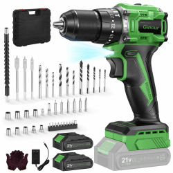 Ginour 21V Bürstenlos Akku Schlagbohrschrauber Set inkl. 2x2.0Ah Akku, 50 Nm Bohrschrauber, 23+3 Drehmomentstufen 2-Gang, 45-tlg. Zubehör & Koffer, LED-Licht 10mm Bohrfutter Bohrmaschine Akkuschrauber