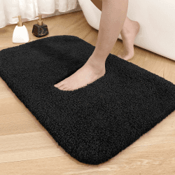 Color G Badezimmerteppich 60 x 90cm, rutschfest Badematte, Badvorleger rutschfest waschbar, Badteppich Saugfähig Flauschig, Badematten Badteppiche für Badezimmer Badewanne (Schwarz)