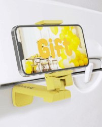 MiiKARE Kompakt Handy Halterung, Verstellbare Klemmhalterung, Flugzeug Halterung,Tragbarer Handy Stander, Smartphone Halterung Kompatibel mit i'Phone15/14 Pro Android für Flugzeug,Küche,Büro-Gelb