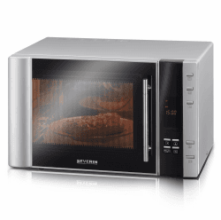SEVERIN 3-in-1 Mikrowelle mit Grill und Heißluftfunktion, Minibackofen mit 10 Automatik-Programmen, multifunktionale Mikrowelle mit Drehteller und Grillrost, silber/schwarz, MW 7775